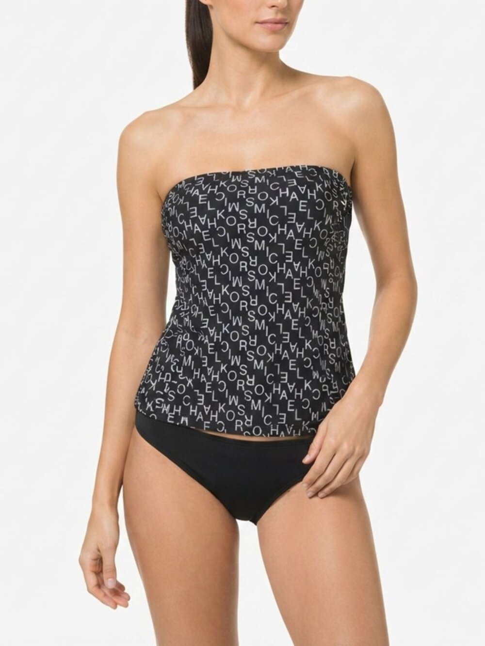 Michael Kors Strapless Tankini Swimsuit 2pc Logo Black White Convertible